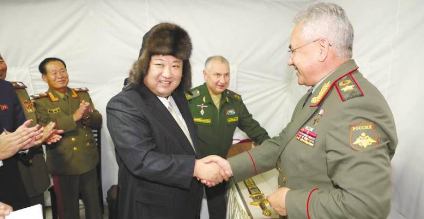 Kim shaking hands with Russia’s Defence Minister Sergei Shoigu during his visit to Vladivostok, Russia recently. – REUTERSPIC