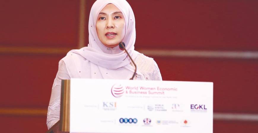 Nurul Izzah delivering her keynote address at World Women Economic and Business Summit 2025.