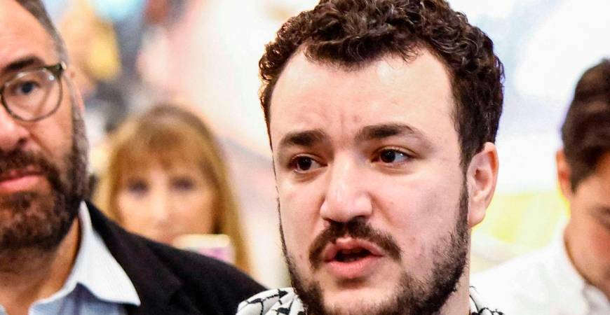 (FILES) Former Columbia Univrsity student Mahmoud Khalil speaks to the press as he arrives at Newark airport in Newark, New Jersey, on June 21, 2025 - AFP