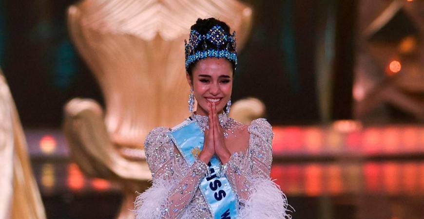 Thailand’s Opal Suchata Chuangsri reacts after being crowned Miss World at the 72nd Miss World finale in Hyderabad, India, May 31, 2025. REUTERS/Francis Mascarenhas