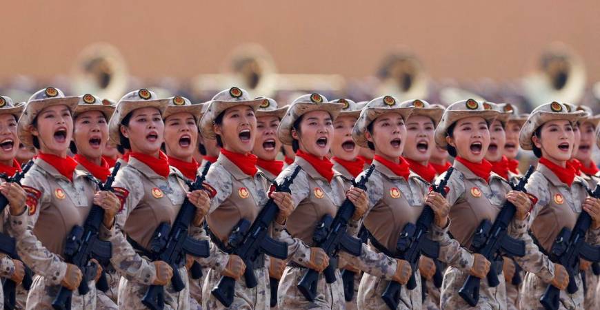 Chinese militia members march during a military parade to mark the 80th anniversary of the end of World War Two, in Beijing, China yesterday. – Reuterspic