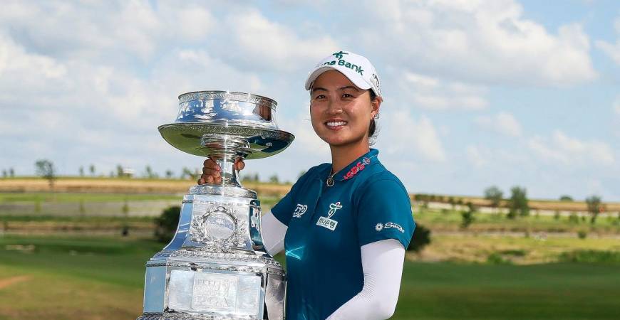 Minjee Lee of Australia poses with the trophy after winning the KPMG Women's PGA Championship 2025. – Getty Images