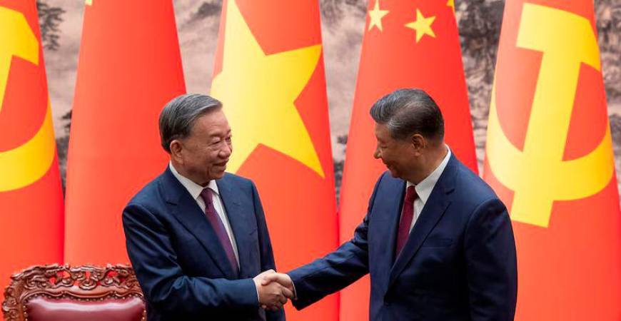 Chinese President Xi Jinping and Vietnam’s President To Lam shake hands after a signing ceremony at the Great Hall of the People in Beijing - REUTERSpix