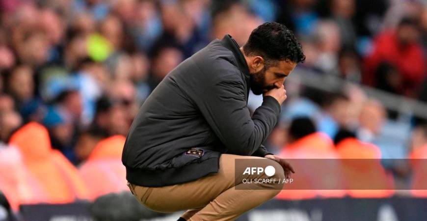 Manchester United's Portuguese head coach Ruben Amorim gestures on the touchline during the English Premier League football match between Manchester City and Manchester United at the Etihad Stadium in Manchester, north west England, on September 14, 2025. - AFP
