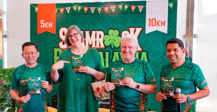 (From left) Pua, Tunney, Irish Chamber of Commerce Malaysia chairman Donal Crotty and Hafidz at the launch of the latest Shamrock Run. – MOHD AMIRUL SHAFIQ MOHD DIN/THESUN