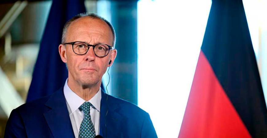 German Chancellor Friedrich Merz attends a joint press conference with Finnish Prime Minister in Turku, Finland, on May 27, 2025. Lehtikuva/Roni Rekomaa via REUTERS/File Photo