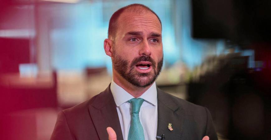Brazilian lawmaker Eduardo Bolsonaro sits down with Reuters to discuss his efforts to put U.S. pressure on Brazil to halt the trial of his father, right-wing former Brazilian President Jair Bolsonaro, in Washington, D.C., U.S., August 14, 2025. - REUTERSPIX