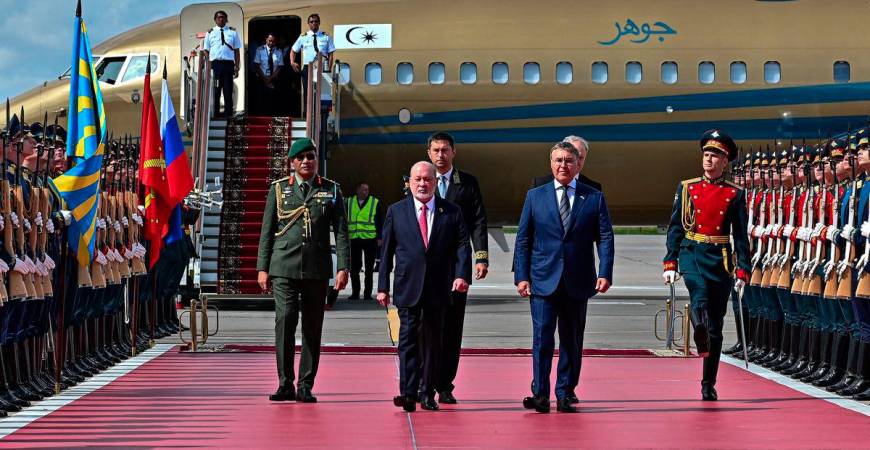 His Majesty Yang di-Pertuan Agong Sultan Ibrahim arrives at Vnukovo2 International Airport for the State Visit - BERNAMAPIX