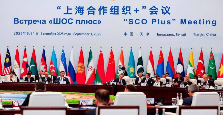 Prime Minister Datuk Seri Anwar Ibrahim spoke during the Shanghai Cooperation Organisation (SCO) Plus 2025 meeting at Tianjin Meijiang Convention Centre - BERNAMAPIX