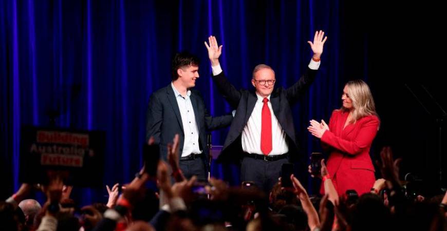 :Australia’s Prime Minister Anthony Albanese celebrates at a Labor party election night event, after local media projected the Labor Party’s victory, on the day of the Australian federal election, in Sydney, Australia, REUTERSpix