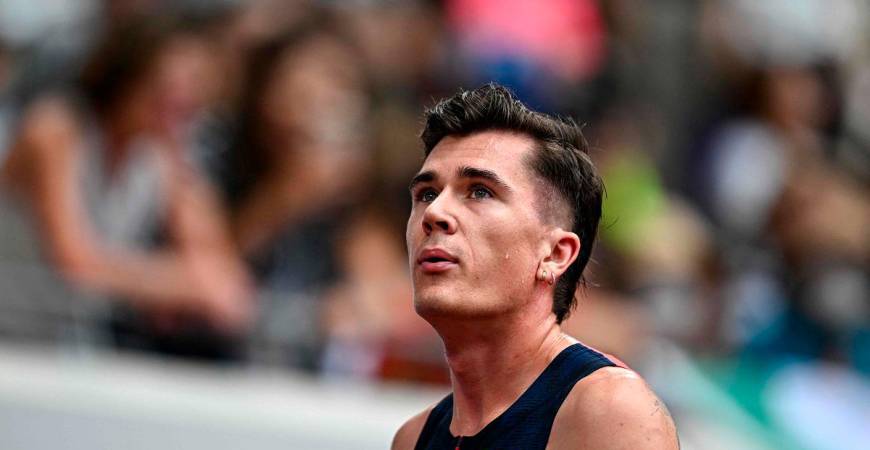 Norway’s Jakob Ingebrigtsen reacts after competing in the men’s 1500m heats during the World Athletics Championships in Tokyo on September 14, 2025. - Jewel SAMAD / AFP