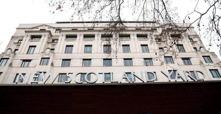 : A general view of a signage outside New Scotland Yard, the headquarters of the Metropolitan Police, in London, Britain March 21, 2023. REUTERSpix