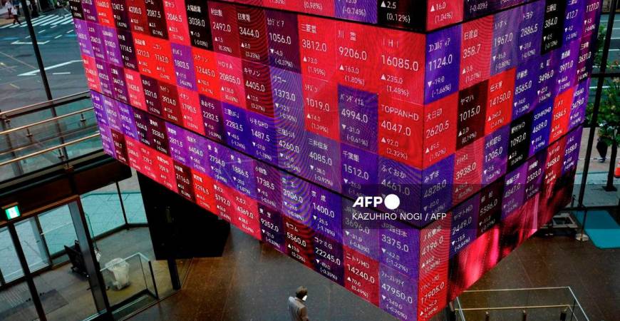 An electronic quotation board displays the Nikkei 225 stock prices on the Tokyo Stock Exchange in Tokyo on September 11, 2025. - AFP