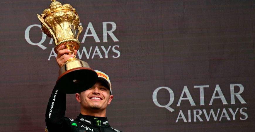 McLaren’s British driver Lando Norris lifts the first place trophy after winning the Formula One British Grand Prix at the Silverstone motor racing circuit in Silverstone, central England, on July 6, 2025-AFP