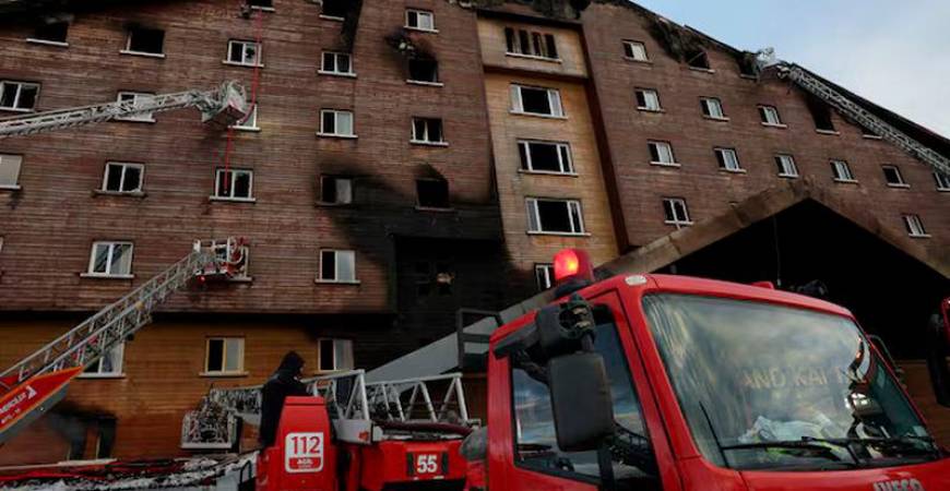 A hotel in the ski resort of Kartalkaya is damaged following a deadly fire, in Bolu - REUTERSpix