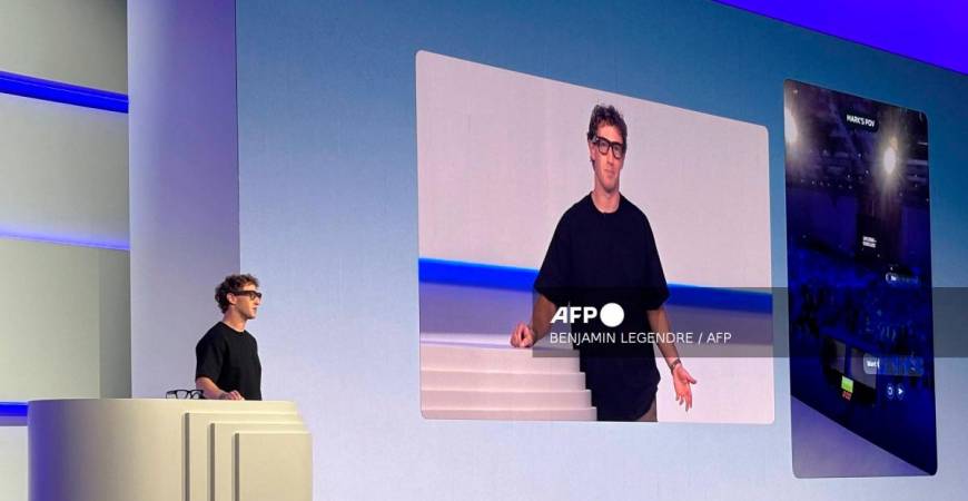 Meta CEO Mark Zuckerberg speaks as he presents the new Meta Ray-Ban Display at the 2025 Meta Connect conference in Menlo Park, California, on September 17, 2025. (Photo by Benjamin LEGENDRE / AFP)
