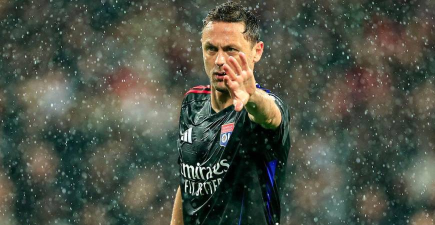 Lyon's Serbian midfielder #31 Nemanja Matic reacts during the French L1 football match between OGC Nice and Olympique Lyonnais (Lyon) at the Allianz Riviera Stadium in Nice, south-eastern France, on March 9, 2025. - AFPPIX