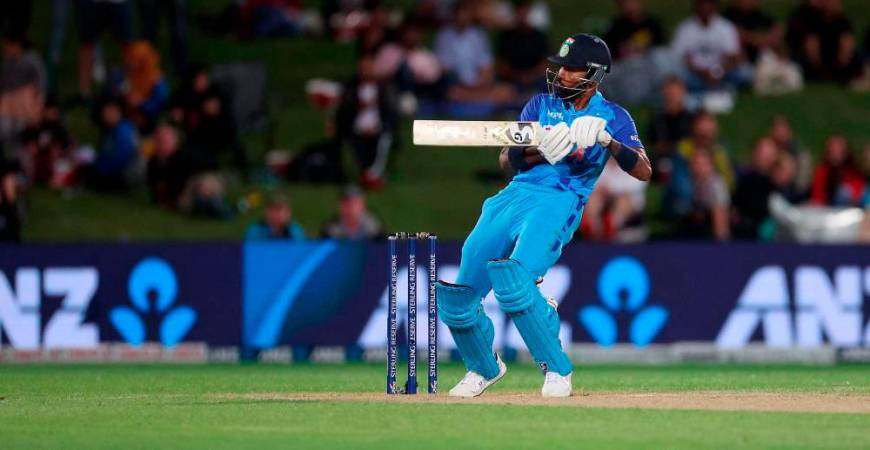 India’s captain Hardik Pandya plays a shot during the third Twenty20 cricket match between New Zealand and India at McLean Park in Napier on November 22, 2022. - AFPPIX