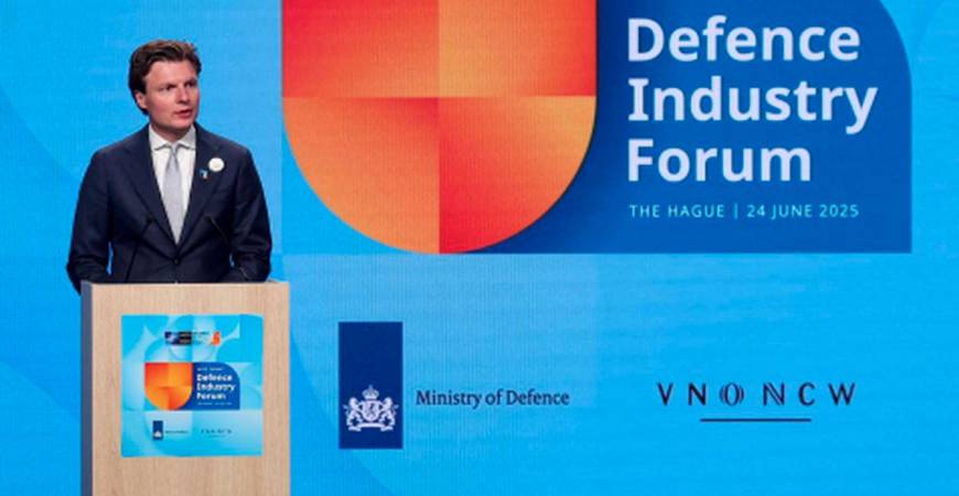 Dutch Defence Minister Ruben Brekelmans addresses a NATO Defence Industry Forum, on the sidelines of a NATO summit, in The Hague, Netherlands June 24, 2025. - REUTERSPIX