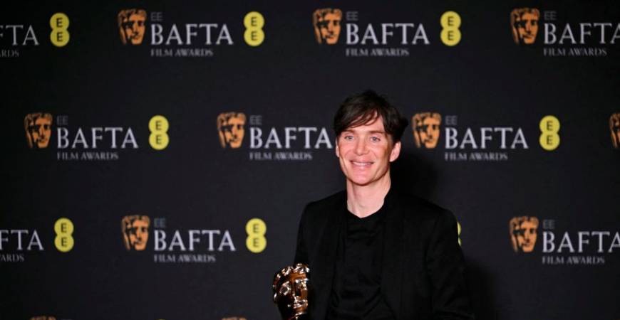 Murphy poses with the Bafta for Best Leading Actor award for Oppenheimer at the Royal Festival Hall, Southbank Centre, in London. - PIC BY JUSTIN TALLIS / AFP