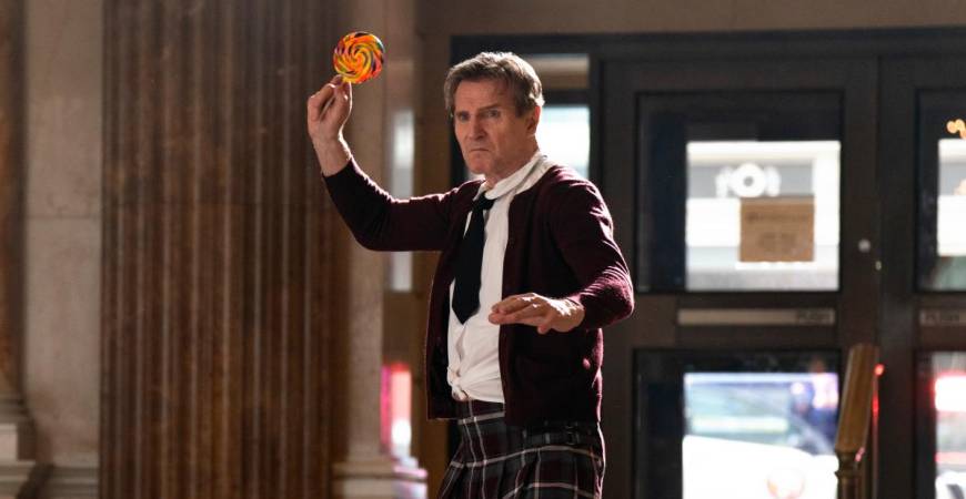 Neeson hilariously plays against type, delivering punchlines with a perfectly straight face. - PR