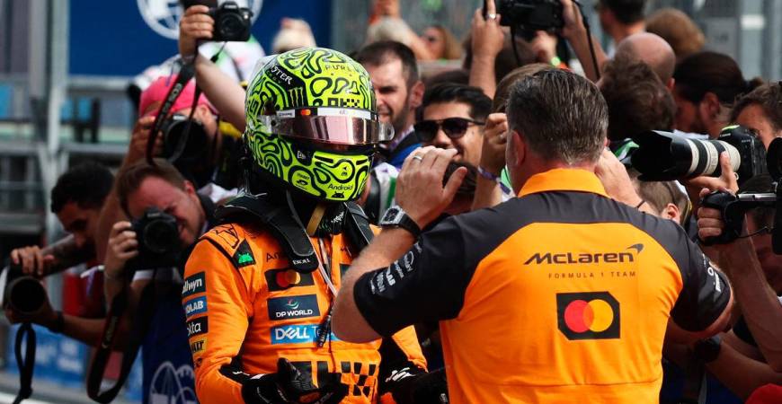 McLaren’s Lando Norris celebrates with McLaren chief executive Zak Brown after winning the Hungarian Grand Prix - Reuters