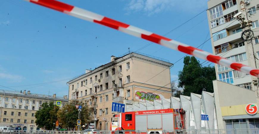 View shows an apartment building, damaged following what local authorities said was a Ukrainian drone attack, amid the Russia-Ukraine conflict, in the town of Voronezh, Russia July 15, 2025. - REUTERS/Stringer
