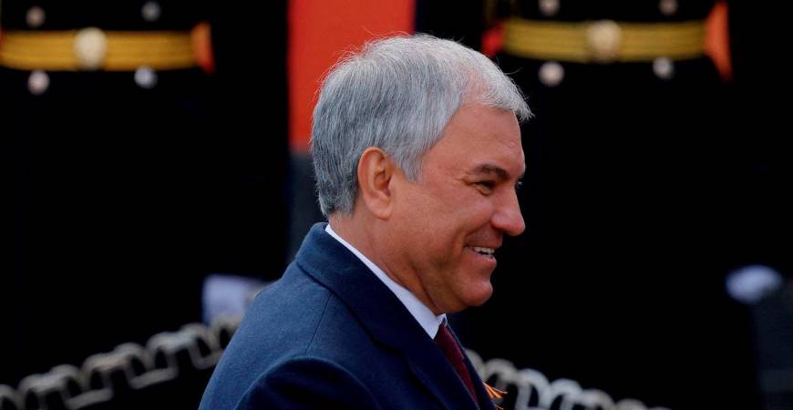 Speaker of Russia's State Duma lower house of parliament Vyacheslav Volodin attends a military parade on Victory Day, marking the 80th anniversary of the victory over Nazi Germany in World War Two, in Red Square in central Moscow, Russia, May 9, 2025. - REUTERS