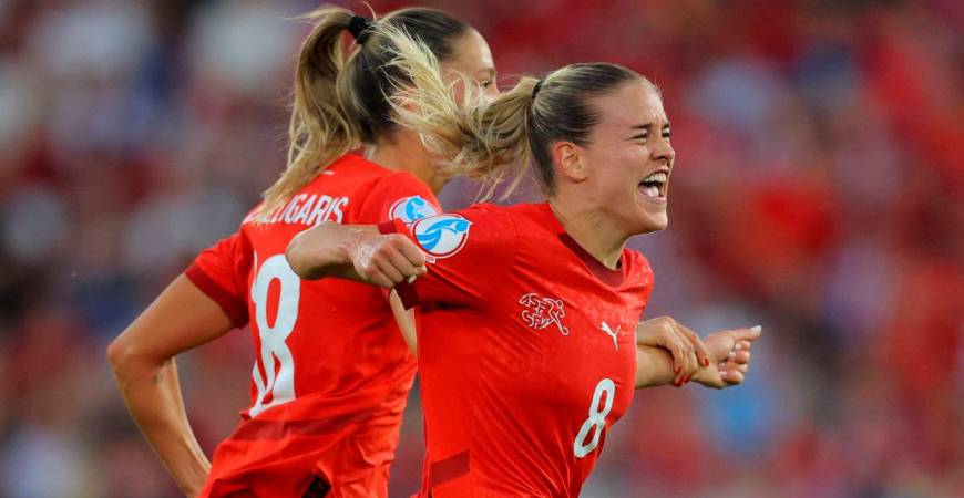 Switzerland’s Nadine Riesen celebrates scoring their first goal REUTERSpix