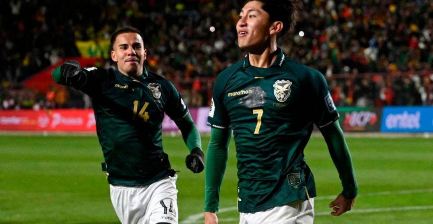 Bolivia’s Miguel Terceros celebrates scoring their first goal with teammates. Reuterspix
