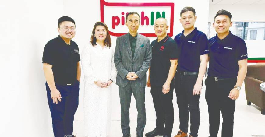 From left: pitchIN vice-president of commercial &amp; product Nicholas Chong and COO Xelia Tong; Khoo; Ni Hsin head of corporate and business development Alvin Gan; and Masverse CEO KK Chew and CFO SJ Koay.