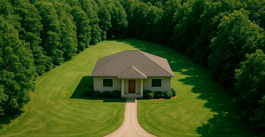 The house facade should be open and bright.