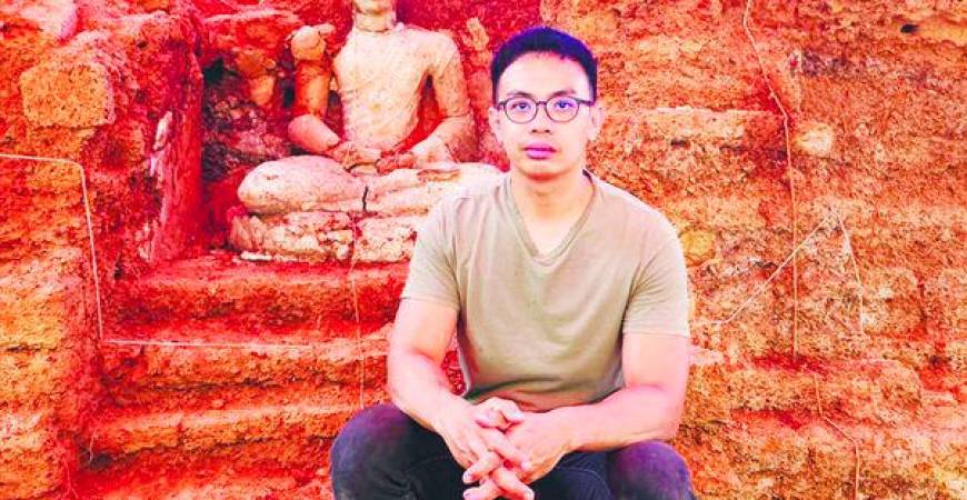 Parts of a newly discovered ancient structure lie exposed in the vicinity of a 1,200-year-old Buddhist stupa (inset) in Bukit Choras, Kedah, unearthed by archaeologist Dr Nasha Rodziadi Khaw (pic) and his team from USM. - Pix courtesy of Dr Nasha.