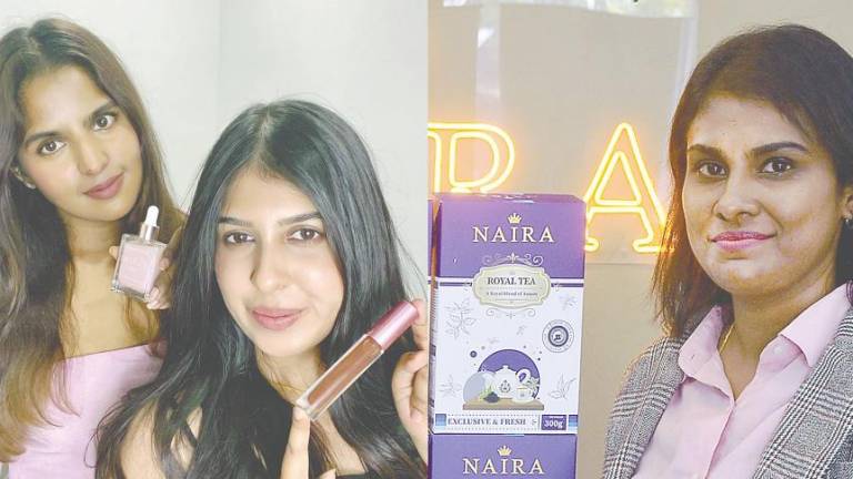 Left: Suvikhavathy and Sundravathy founded Desi Rose Cosmetics during the Covid-19 lockdown; Right: Kavitha’s tea shop sources premium teas from Darjeeling and Assam. – Masry Che Ani/theSun