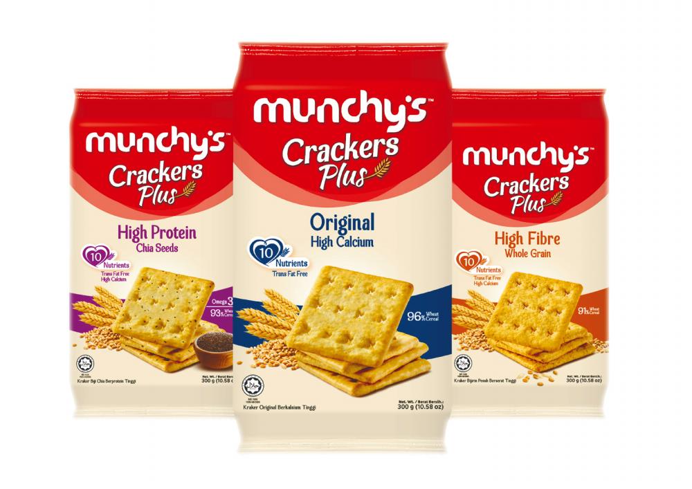Munchy’s Crackers Plus is available in three flavours.