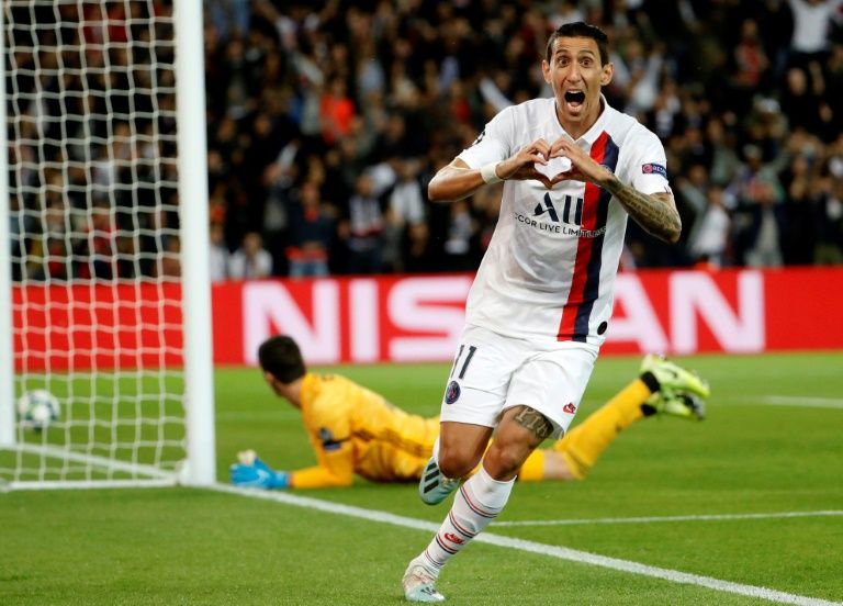 Angel Di Maria celebrates his first goal against Real Madrid at the Parc des Princes. — AFPs