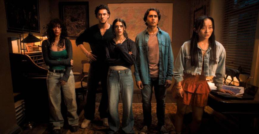 (From left) Nina (A’zion), Abe (Cameli), Clover (Rubin), Max (Cimino) and Megan (Yoo) huddle together as tension rises inside the eerie visitor center.