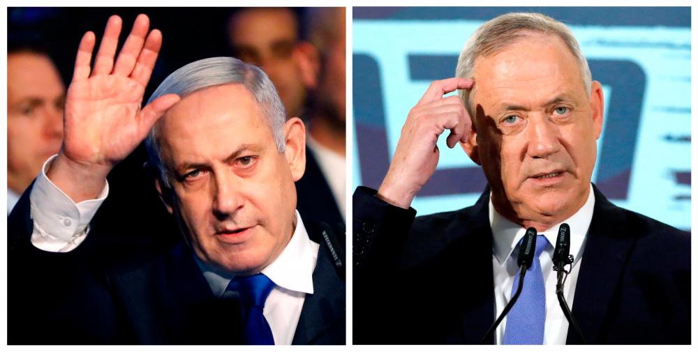 A combination picture shows Israeli Prime Minister Benjamin Netanyahu in Tel Aviv, Israel November 17, 2019, and leader of Blue and White party Benny Gantz in Tel Aviv, Israel November 20, 2019. - Reuters