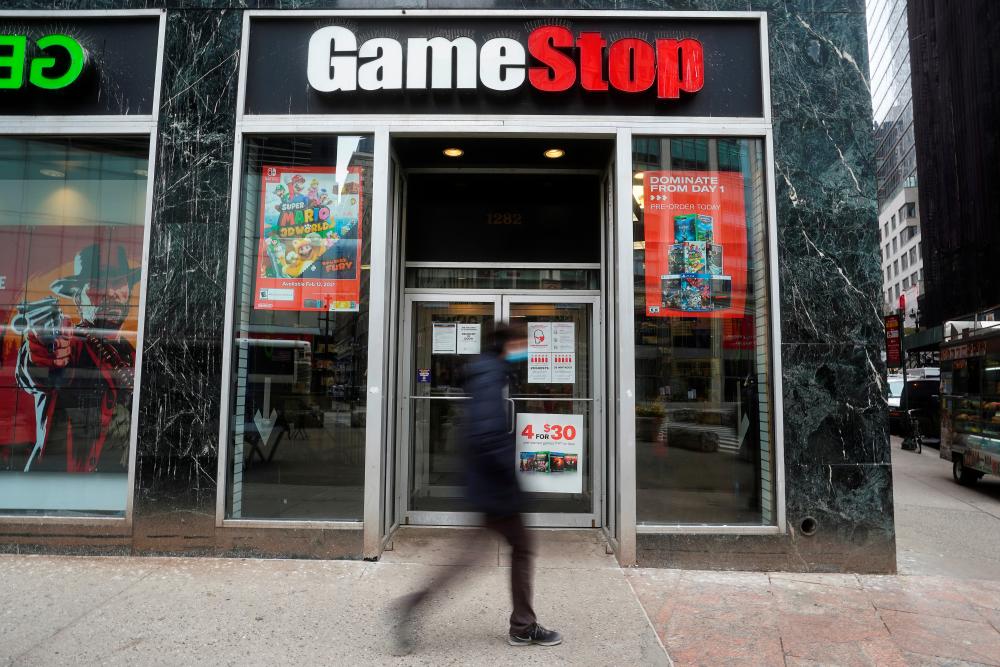 A GameStop store in the Manhattan borough of New York City. Shares of GameStop have surged 1,700% in just two weeks as amateur US investors piled in and forced hedge funds to lose billions on their short positions. – REUTERSPIX