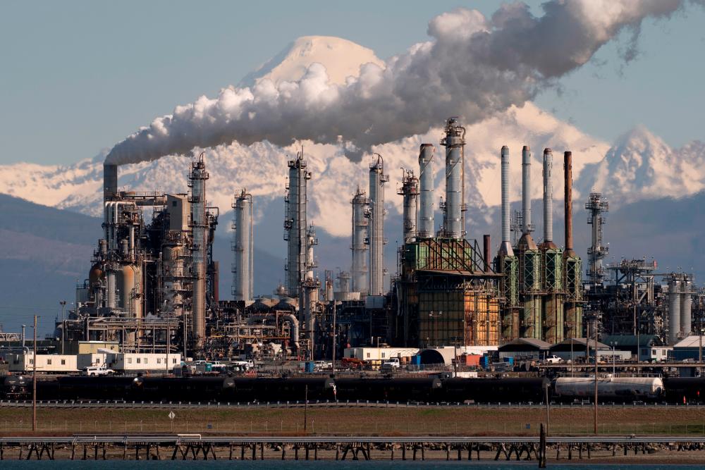 A general view of Marathon Petroleum’s oil refinery in Anacortes, Washington. A weaker US dollar makes oil purchases less expensive. – Reuterspix