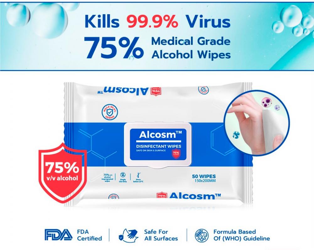 Alcosm 75% alcohol wipes available in Malaysia now