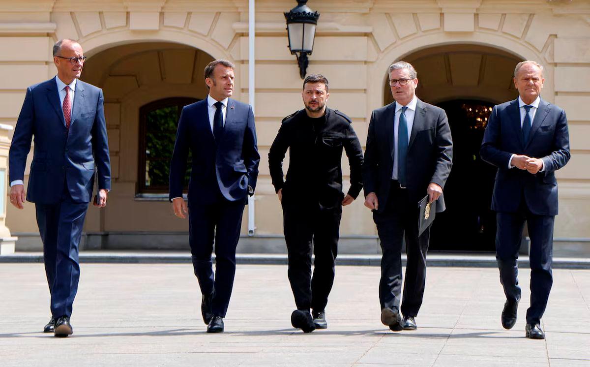German Chancellor Friedrich Merz, French President Emmanuel Macron, Ukranian President Voloydmyr Zelensky, British Prime Minister Keir Starmer and Polish Prime Minister Donald Tusk - REUTERSpix