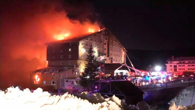 The fire broke out inside 12-storey hotel in the Kartalkaya ski resort © Demiroren News Agency/AFP