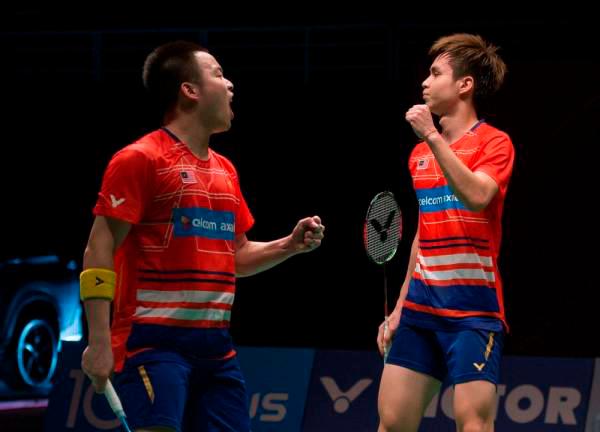 National men’s doubles Aaron Chia (L) and Soh Wooi Yik (R) at the 2019 Malaysia Masters badminton championship. ― Bernama