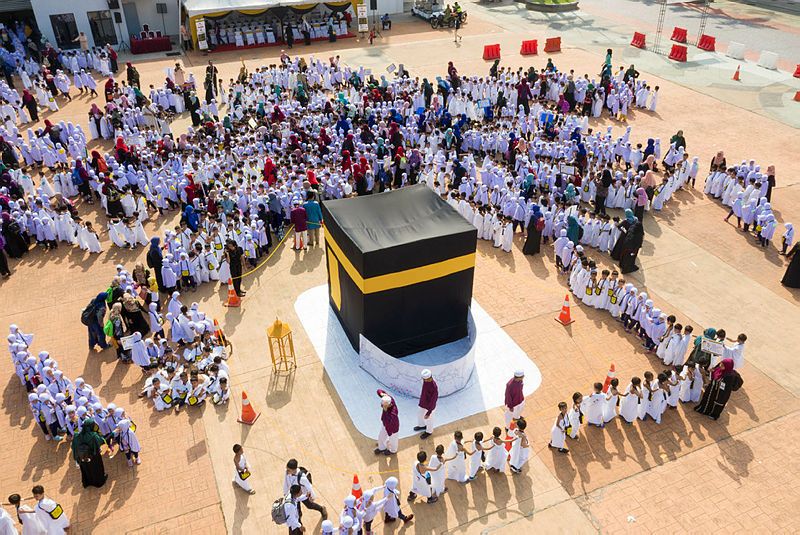 An aerial view of the children circumambulating a mockup of the Kaaba, Islam’s most sacred structure located in the holy city of Mecca, during an educational simulation of the Hajj pilgrimage in Kuala Lumpur, on July 4, 2019. — Bernama
