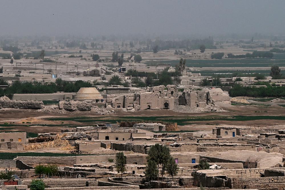In this photograph taken on March 27, 2021, the ruins of a palace near the historic fortress of Qala-e-Bost is seen in Bost on the outskirts of Lashkar Gah, Helmand Province. - AFP