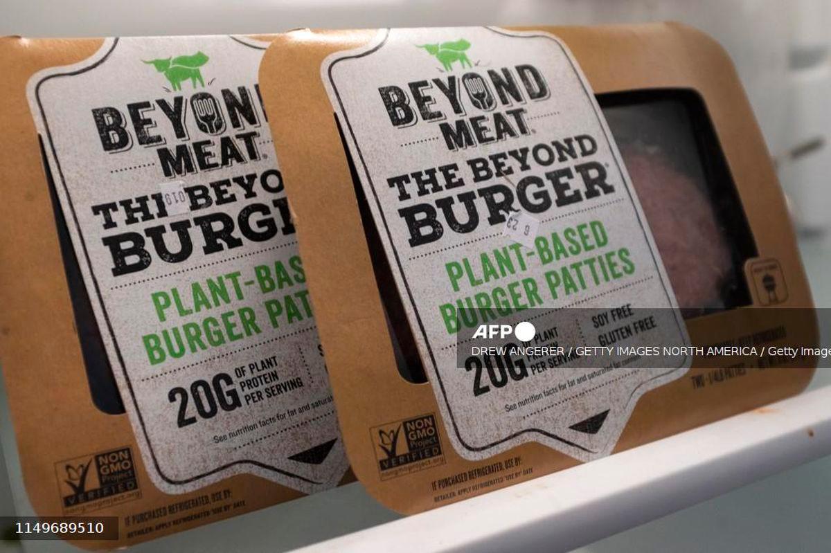 Packages of Beyond Meat “The Beyond Burger” sit in a refrigerator, June 13, 2019 in the Brooklyn borough of New York City. (Photo Illustration by Drew Angerer/Getty Images)