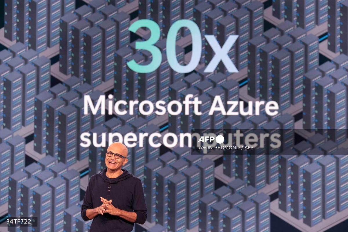 Microsoft Chairman and Chief Executive Officer Satya Nadella speaks speaks about Microsoft Azure during the Microsoft Build opening keynote at the Seattle Convention Center Summit Building in Seattle, Washington on May 21, 2024. (Photo by Jason Redmond / AFP)