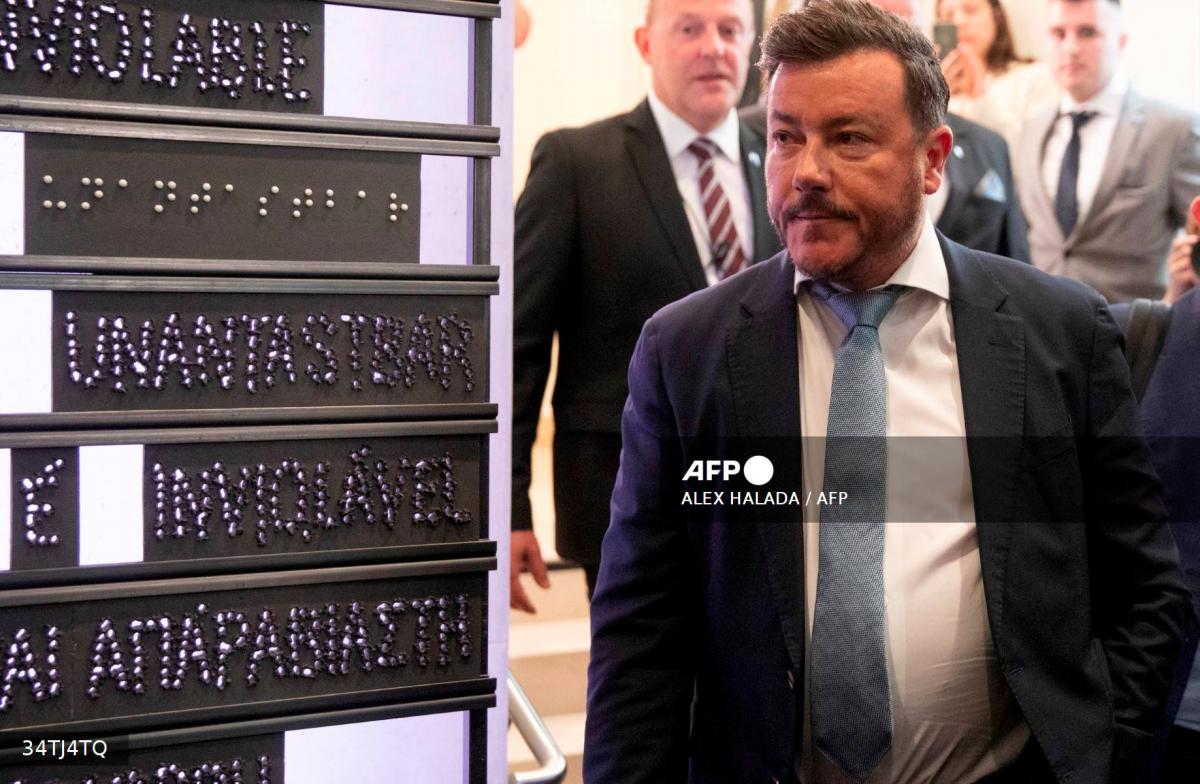 Self-made Austrian tycoon and founder of Signa Holding Rene Benko arrives to testify in front of a parliamentary committee of inquiry at parliament in Vienna, Austria, on May 22, 2024. - AFPPIX