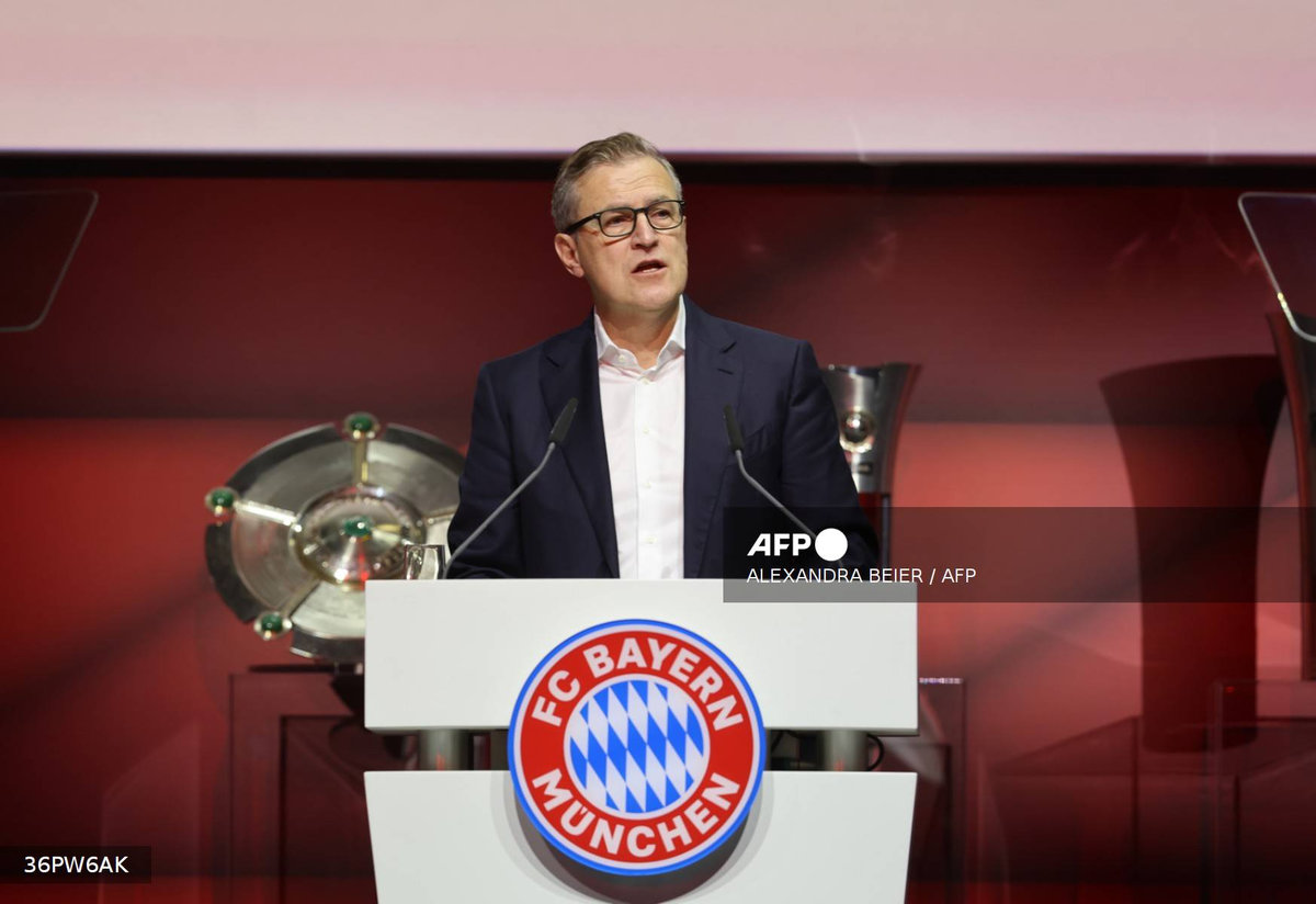 CEO of FC Bayern Munich AG Jan-Christian Dreesen speaks on the stage during the annual general meeting of the FC Bayern Munich eV in Munich on December 8, 2024. - AFP